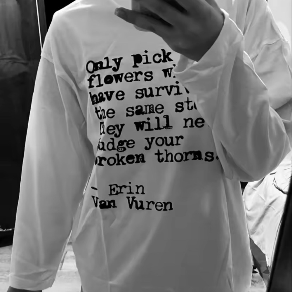 White Long Sleeve Tee with Quote